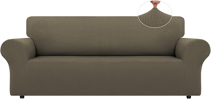 LURKA Stretch Oversized Sofa Slipcovers 1 Piece Couch Covers for 3 Cushion Couch Sofa Furniture Protector Full Sofa Covers with Elastic Bottom for Kids and Pet (X-Large, Khaki)