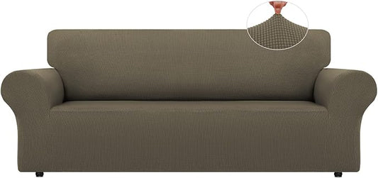 LURKA Stretch Oversized Sofa Slipcovers 1 Piece Couch Covers for 3 Cushion Couch Sofa Furniture Protector Full Sofa Covers with Elastic Bottom for Kids and Pet (X-Large, Khaki)