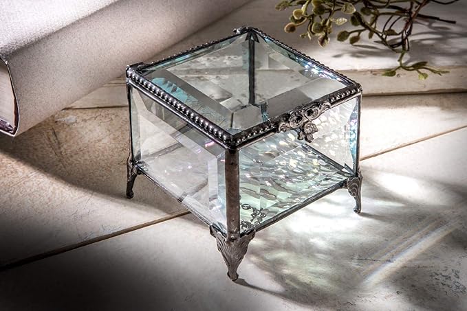 Personalized Engraved Jewelry Box Decorative Vanity Display Stained Glass Keepsake -J Devlin Box EB217-1 (Clear Beveled)
