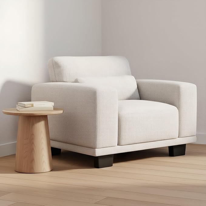 Marsail 40" Sofa Couch, 1-Seater Couches with Wide Armrests & Deep Cushions, Modern Linen Fabric Sofas for Living Room, Comfy Upholstered Couch with Removable Washable Covers, Beige