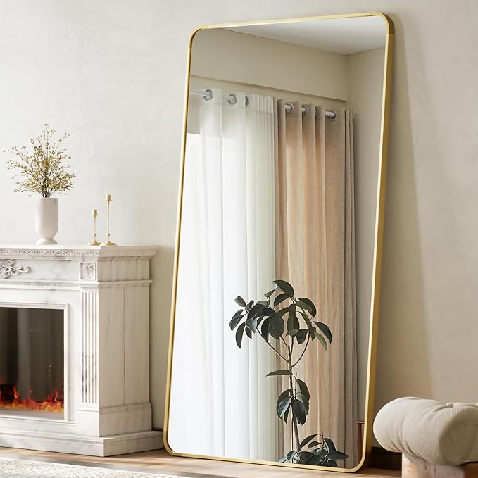 BEAUTYPEAK Gold Full Length Mirror, 71"x32" Rounded Corner Floor Mirror Standing Hanging or Leaning Against Wall, Suitable for Bedroom or Dressing Room
