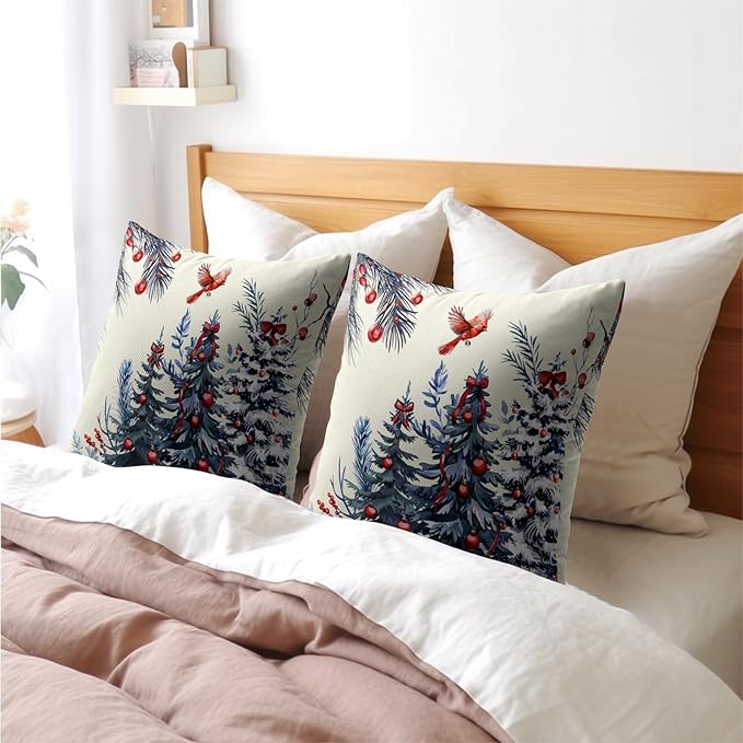 Kawani Christmas Pillow Covers 20x20 Inch Blue Christmas Trees Decorative Throw Pillow Covers Set of 2 Winter Xmas Holiday Pillowcases Cushion Covers for Couch Indoor Outdoor Home Decor