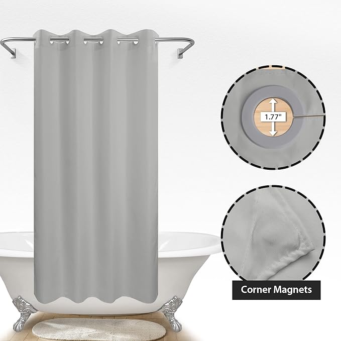 River Dream Stall Size No Hook Grey Fabric Shower Curtain or Liner Soft Microfiber - 54" x 78" Shower Stall Curtain Hotel Grade, Waterproof & Machine Washable, Gray, 54x80