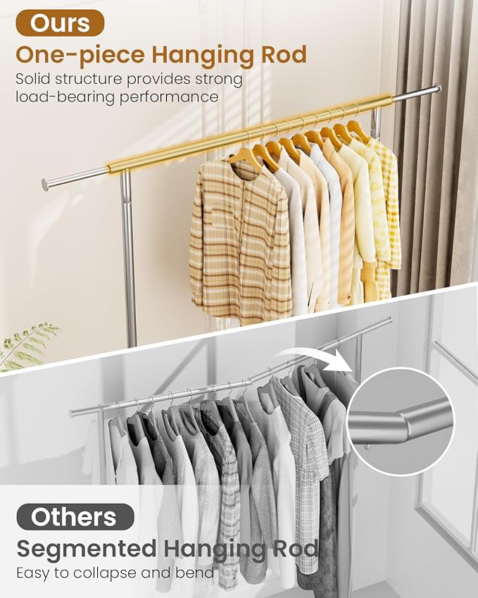 Heavy Duty Garment Rack, Metal Clothes Rack Load 450 LBS, Rolling Clothing Racks for Hanging Clothes with Lockable Wheels, Wardrobe Closet Coat Racks for Bedroom, Silver