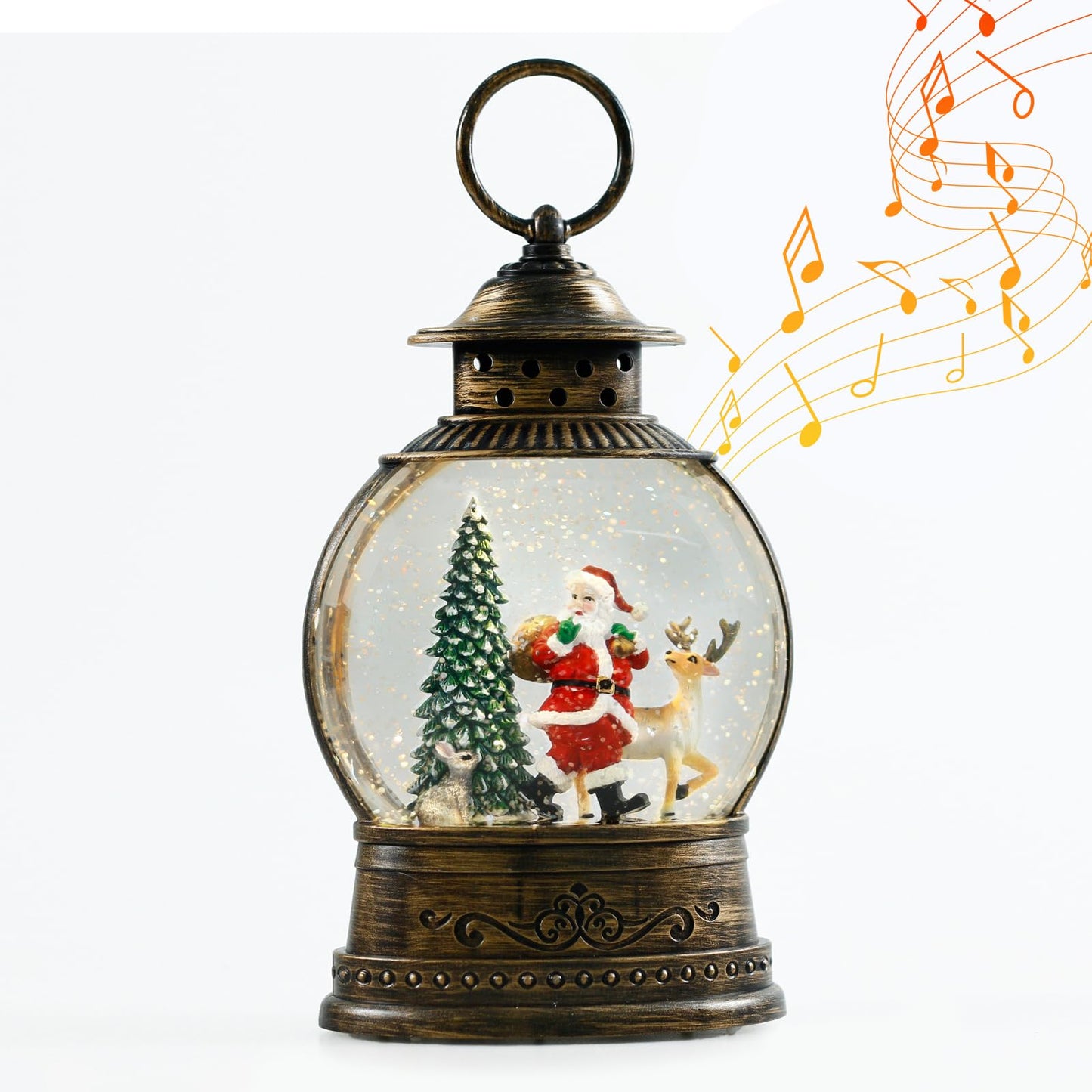 Christmas Snow Globes Christmas Decorations, Lighted Musical Snow Globes Lantern, Santa Decoration Indoor Home Décor & Gift, 6H Timer, USB/Battery Operated