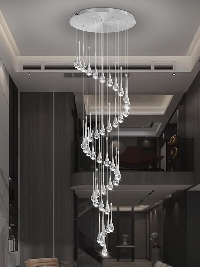 197inches Large Chandeliers for High Ceilings Silver Chandeliers for Entryway High Ceiling Pendant Lights Crystal Drop Light for Living Room Foyer Hallway Staircase