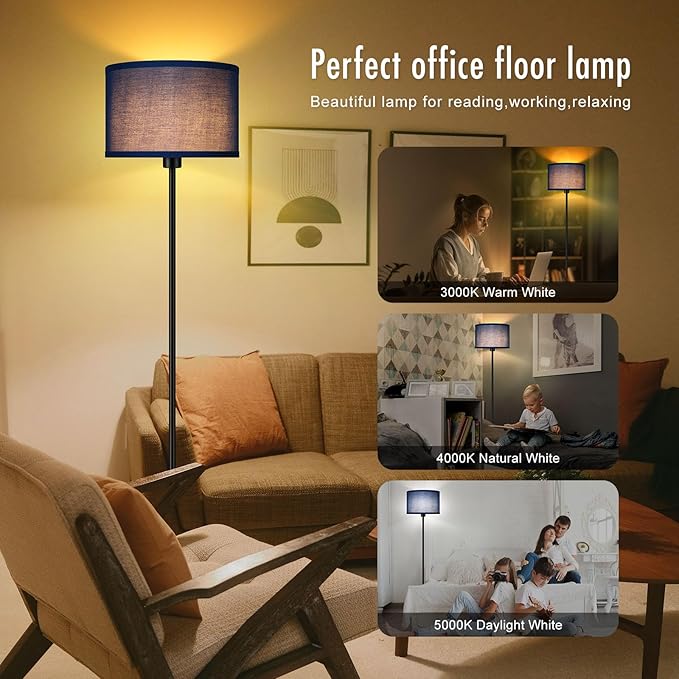 BoostArea Floor Lamp Blue, Standing Lamp, Small Floor Lamps for Living Room, Simple LED Tall Lamp with Lampshade, On/Off Foot Switch, Corner Pole Lamps for Bedroom/Office/Kids' Room(Without Bulb)