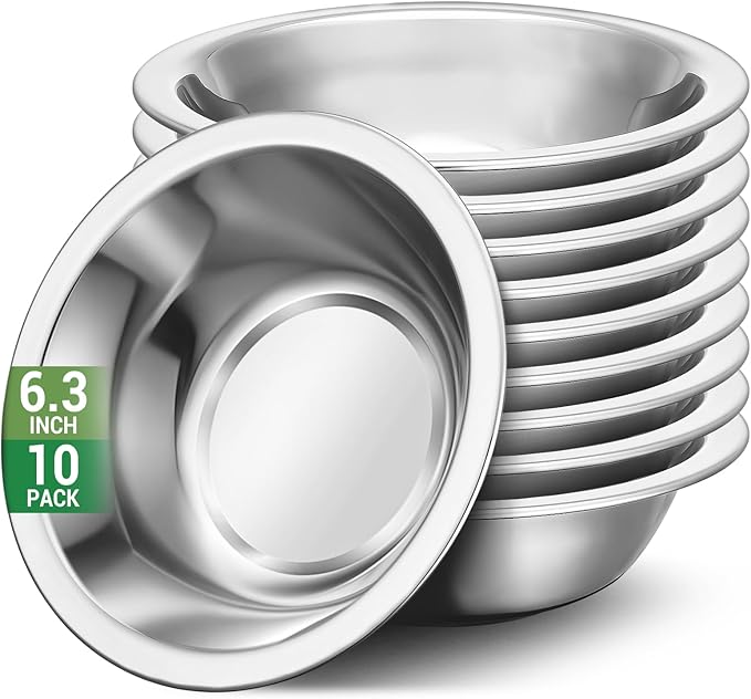 304(18/8) Stainless Steel Mixing Bowls for Kitchen, 10 Pack 6.3" 13.67 fl.oz Metal Mixing Bowls Set Stackable for Baking Serving Cooking Food Prep Storage Dishwasher Safe Lightweight