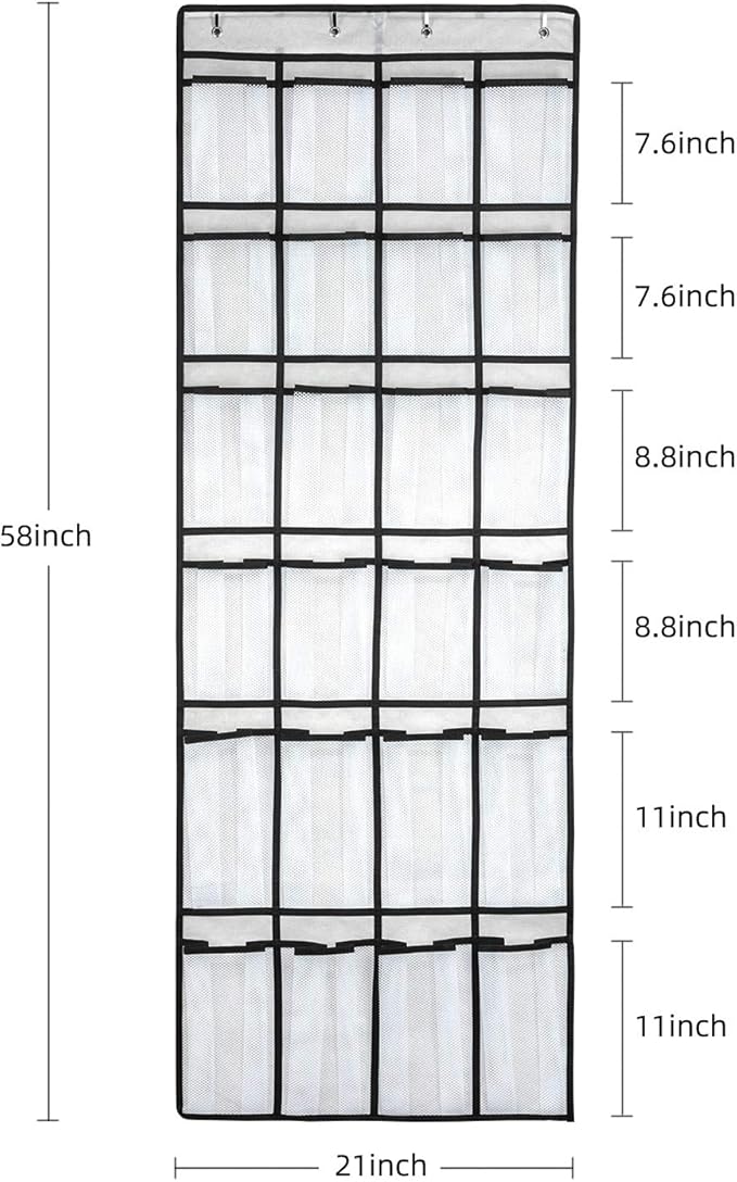 Over The Door Shoe Organizer, Hanging Shoe Organizer with 24 Mesh Large Pockets Door Shoe Rack Organizer for Men Women Kids Hanging Shoe Storage Bag.(White