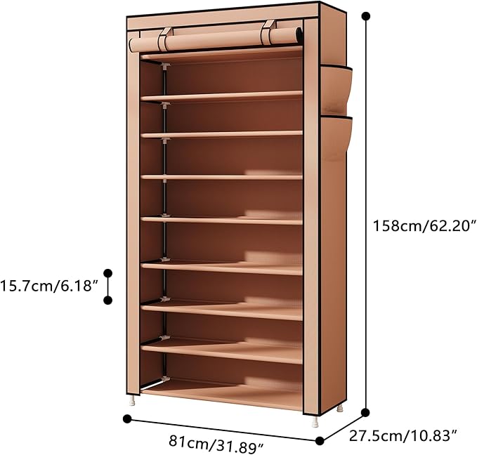 Laiensia 9-Tier Vertical Shoe Rack Organizer, Space Saving Shoe Storage Organizer, Non-Woven Cover Shoe Shelf Holds 36-45 Pairs for Bedroom, Hallway, Closet Entryway, Brown