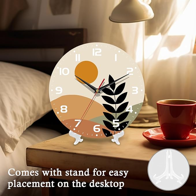 Wall Clock, 10 Inch Silent Non-Ticking Home Kitchen Decor, Battery Operated for Bathroom Bedroom Living Room Office(Abstract Minimalist Botanical)