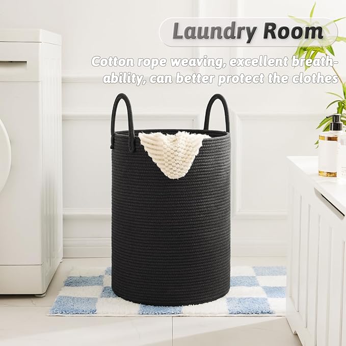 Laundry Basket,Woven Cotton Rope Laundry Hamper,60L for Decorative Storage of Dirty Clothes,Toys and Blankets in Bathroom,Baby Room and Living Room