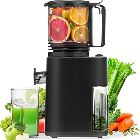 Masticating Juicer with 250W DC Motor, 5.4" Wide Feed Chute, Slow Cold Press Juice Extractor for Whole Fruits & Vegetables, High Juice Yield, DC-Black
