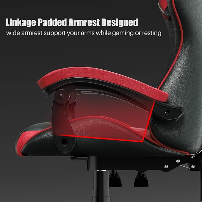 Gaming Chair High Back, Ergonomic Computer Gamer Chair with Headrest and Lumbar Support, Racing Style Reclining Game Chair for Adults, Kids (Red-Black)