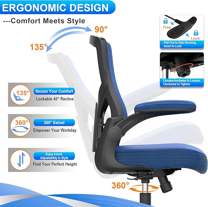 Office Chair, High Back Desk Chair Adjustable Height and Ergonomic Design Home Office Computer Chair Executive Lumbar Support Padded Flip-up Armrest Swivel Task Chair