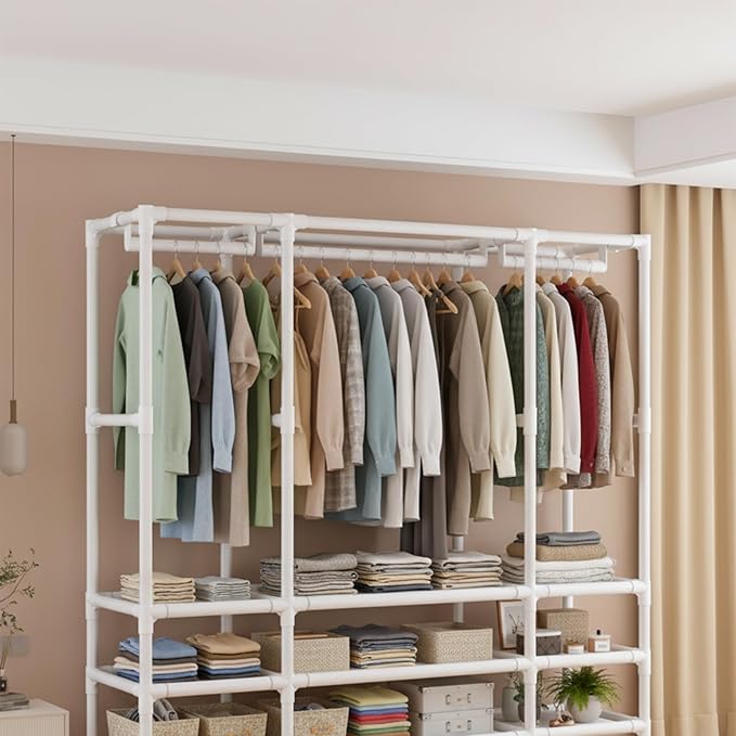 Portable Closet,Portable Closets for Hanging Clothes,Japanese Style Garment Rack Clothing Rack with 3 Drawers,1 Hanging Rods and 2 Storage Shelves,43.3" L x 17.7" W x 65.1" H,Black