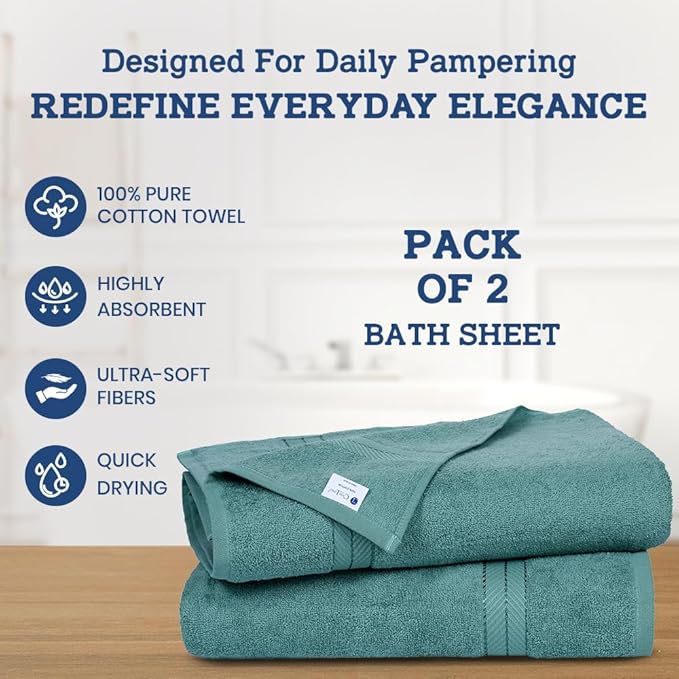 Casa Lino Bath Sheets Set Extra Large - 100% Cotton Extra Large Bath Towels - Highly Absorbent & Quick Dry Oversized Towels for Adults - 60" x 30" - Pack of 2 - (Green)