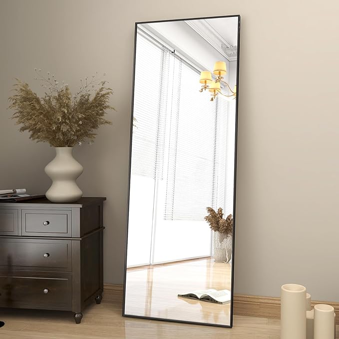 BEAUTYPEAK Full Length Mirror 64"x21" Nano Glass, Standing Rectangle Floor Mirrors Body Dressing Wall-Mounted for Living Room, Bedroom, Black