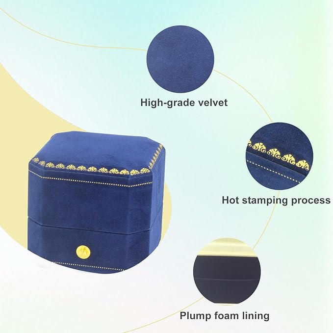 Jewelry Ring Box Small Travel Jewelry Box, Velvet Wedding Ring Box for Business, Engagement, Wedding, Bridesmaid and Holiday Events - Blue
