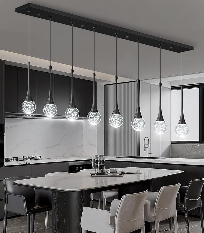 8 Light Modern Glam Crystal Rectangular Chandelier for High Ceiling LED Dimmable Ceiling Pendant Light Kitchen Island Staircase Foyer Enterway Living Room Chandelier Lighting Antique Black