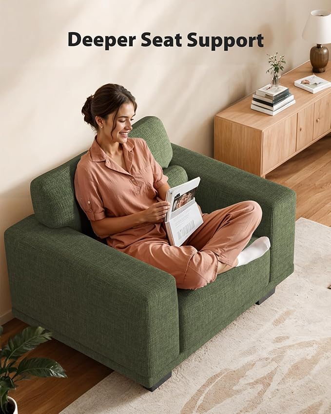 Pipishell Modern Accent Chair, Oversized Armchair with Thick Cushion & Wide Seat Armrests, Reading Chairs Comfy Arm Chair, Removable Sofa Cushion and Cover,Easy to Install, Green