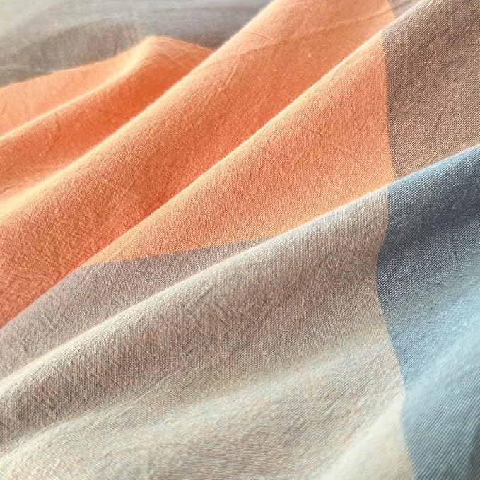 FACE TWO FACE Bedding Duvet Cover Set100% Washed Cotton Duvet Cover Linen Like Textured Breathable Durable Soft Comfy (King, Cookie Powder Grid)