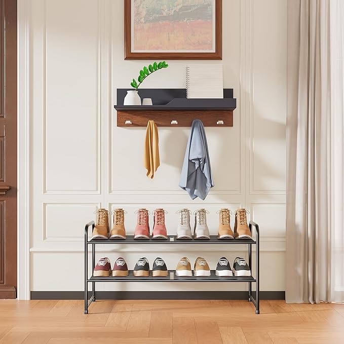 SUFAUY 2 Pack 2-Tier 33" Wide Shoe Rack, Shoe Shelf Storage Organizer for Entryway, Extra Large Capacity, Bedroom Footwear Organizer, Wire Grid, Black