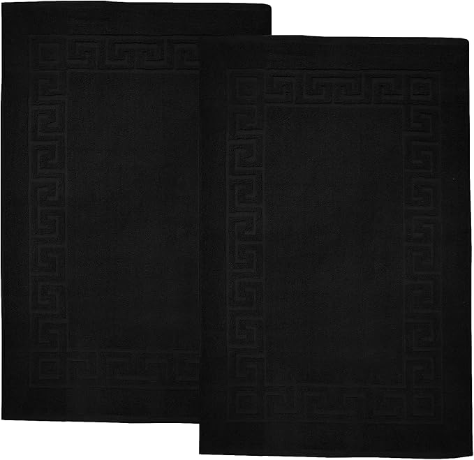 DAN RIVER Greek Bath Mat - Black, 100% Ring Spun Cotton, Pack of 2, 20x32 inches, 800 GSM, Non-Slip, Absorbent, Quick Drying, Machine Washable Bathroom Floor Mats for Shower, Kitchen & Bath