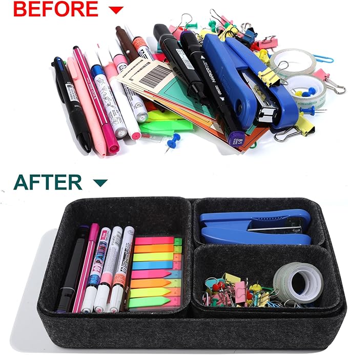 HNYYZL Desk Drawer Organizer,7 Pack Felt Drawer Organizer Shallow Drawer Organizers Felt Storage Bins,Grey