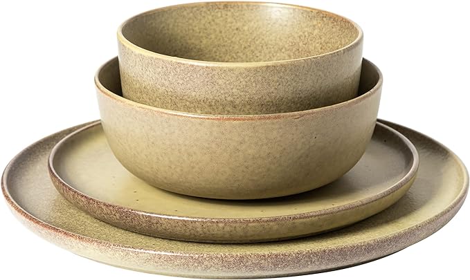 Gibson Elite James Street 16 Piece Stoneware Matte Reactive Double Bowl Dinnerware Set - Toast Cream, Service for 4 (16pcs)