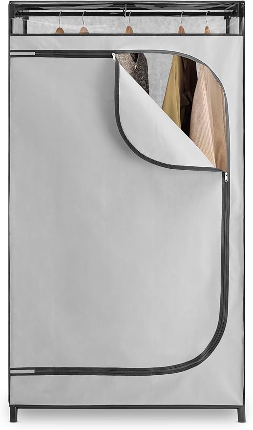 Whitmor Portable Clothes Closet - Freestanding Garment Organizer with Cover - 36 Inches Wide - Grey