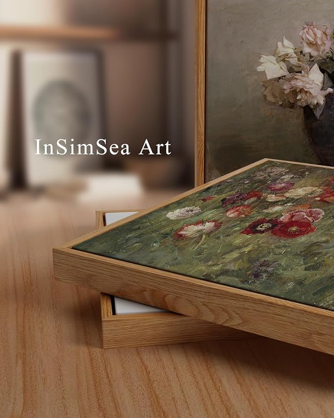 InSimSea Framed Canvas Wall Art Vintage Decor, Flowers Canvas Wall Art Modern Farmhouse Decor, Botanical Wall Art Painting for Office, Bedroom Bathroom Office home Decor, 24"x36"