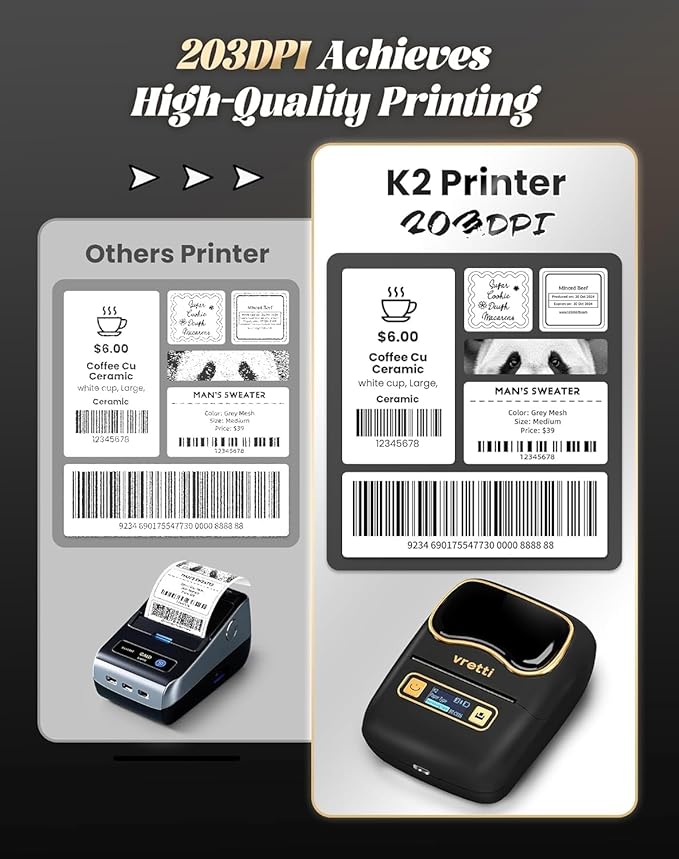 vretti Label Maker Machine with Tape, K2 Label Makers for Kids School Items, 2 Inch Bluetooth Labels Printer for Clothes Address Logo Barcode, Easy to Use, Fits Office Home School Gift - Black