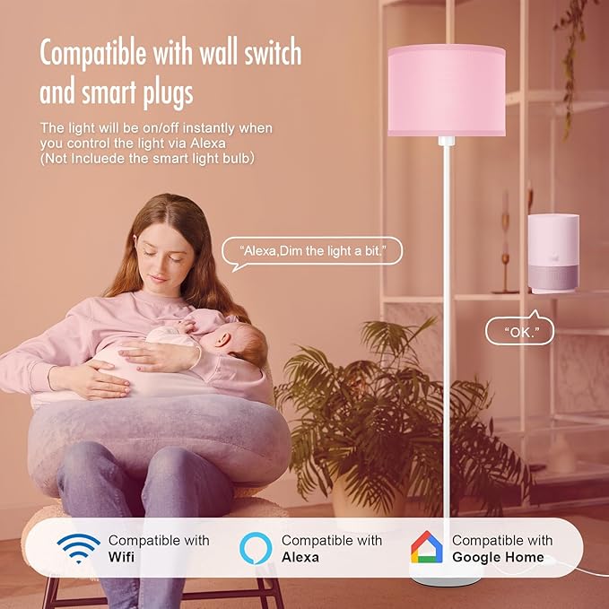 Floor Lamps, Standing Lamp, 58" Tall Floor Lamp with Pink Lampshade, Foot Pedal Switch, Modern Bright Floor Lamps for Living Room/Bedroom/Classroom/Kids Room, Pink Light for Girls' Gift(NO Bulb)