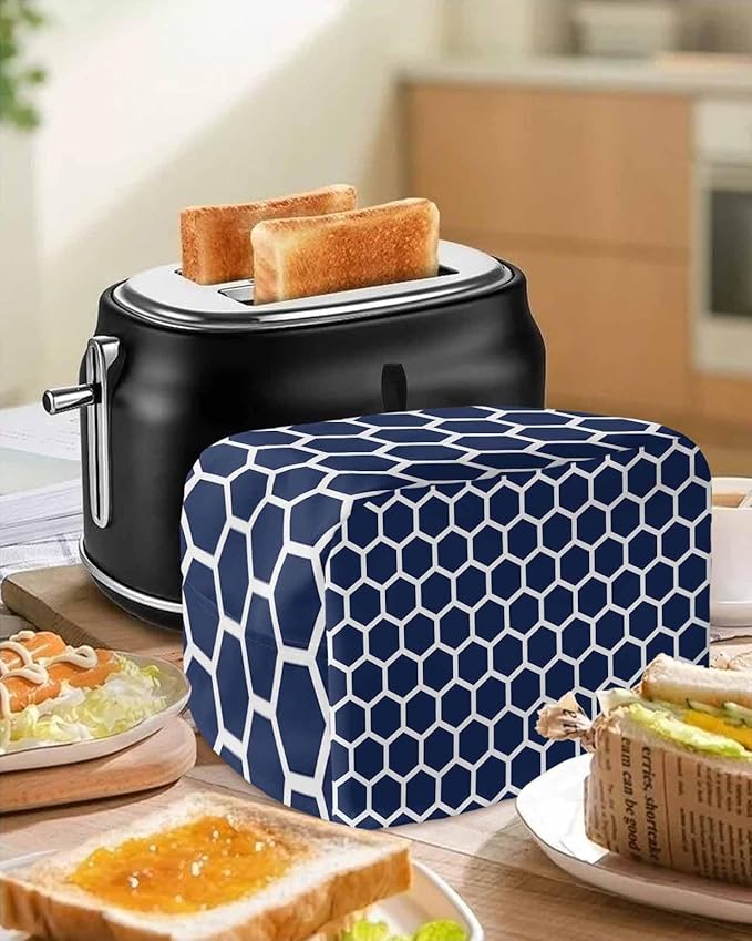 Toaster Cover 4 Slice Blue Moroccan Hexagon Toaster Oven Cover with Pockets Geometric Art Dustproof Bakeware Protector Small Kitchen Appliance Dust Covers and Fingerprint Protection for Women