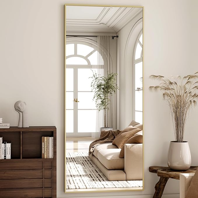 HARRITPURE 68" x 24" Full Length Mirror - Rectangle Aluminun Alloy Frame Floor Mirrors for Entryway/Cloakroom/Bedroom Standing/Hanging,Gold