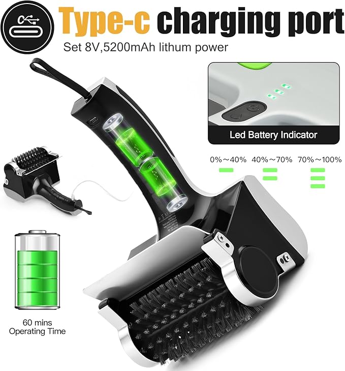 Wireless Electric steam Grill Brush and Scraper for Barbecue Outdoor Indoor Grill,Cordless Handheld steam Grill Cleaner, Unique Tool for Stove, Oven,Charbroil Chimney(Grey)