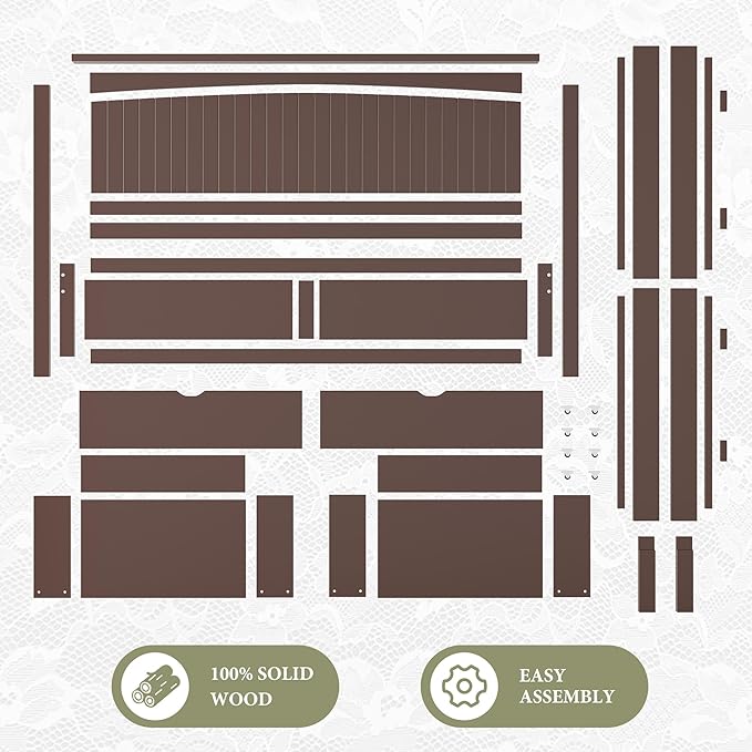 AMERLIFE King Size Solid Wood Bed Frame with 50" Tall Headboard, Mid-Century Modern Bed with Storage, Wooden Platform Bed with 2 Drawers, No Box Spring Needed, Espresso