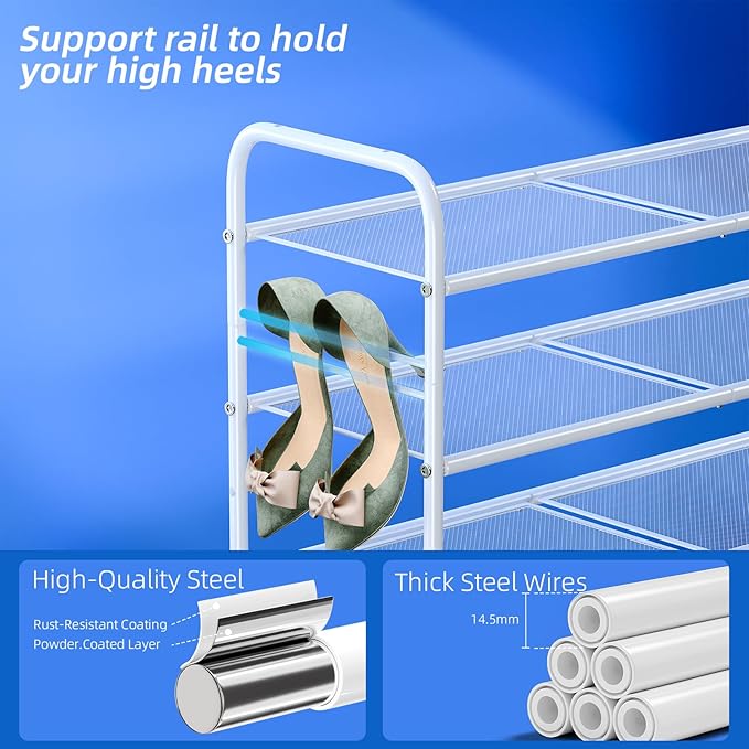 SUFAUY 3-Tier Mesh Shoe Rack, Closet Metal 33" Wide Shoe Rack Organizer Heavy Duty, White