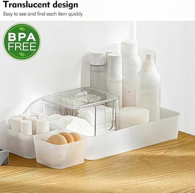 Poeland 15 Pcs Drawer Organizer Tray Storage Box for Bedroom Dresser Bathroom Kitchen, Frosted