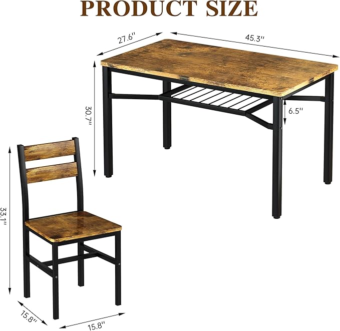 Hooseng Dining Table Set for 4, Wood Kitchen Table Chairs Set with Storage, Farmhouse 5 Piece Dining Room Table Set, Space-Saving Dinette Set for Breakfast Nook, Apartment