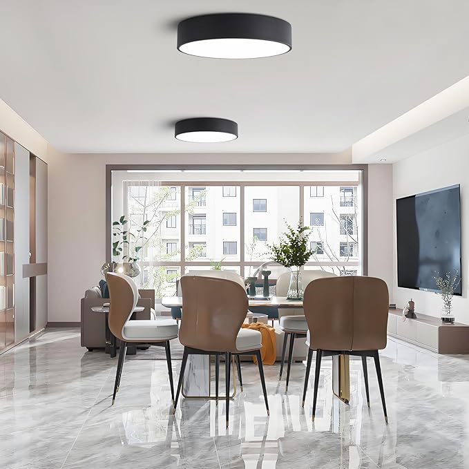 Modern Dimmable Round Black LED Large Flush Mount Ceiling Light Fixture, Mounted Ceiling Lamp Lighting Fixtures,5CCT 2700-6000K for Kitchen Master Bedroom Living Room,36W 15.74 Inch