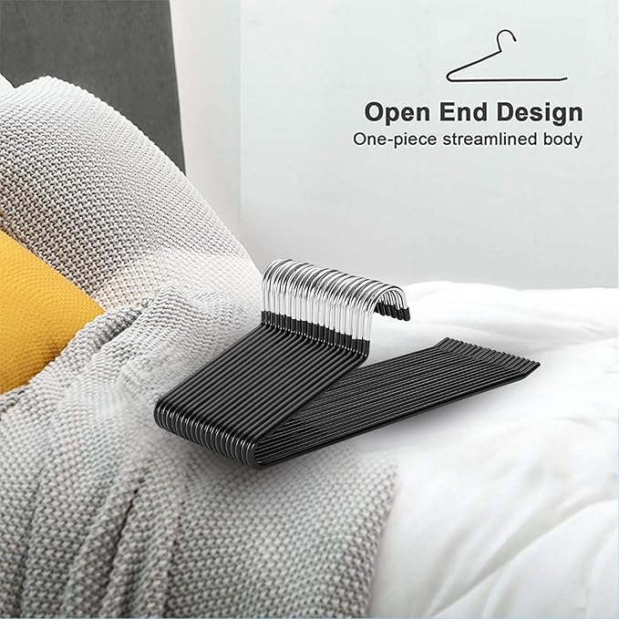 devesanter Pants Hangers 20 Pack Open Ended Metal Jeans Hangers Space Saving Hanger for Pants Closet Storage Organizer for Clothes Leggings Trousers Ties Slacks Short Skirt（Black）