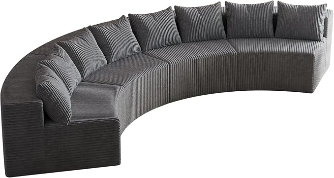 KEIKI Corduroy Curved Sectional Sofa, 4 Seater Symmetrical Modular Semi Circular Couch, Tufted Corner Sofa for Living Room, Lobby, Gray