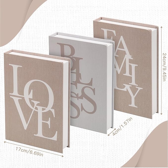 Beautiful Decorative Coffee Table Books for Home Decor,Set of 3 Modern Faux Decorative Boxes for Office/Bookshelf/Mantle Decor,Aesthetic Fake Books for Decoration,Photo Storage and Keepsake Box