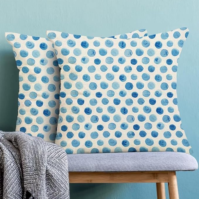 BETGINY Polka Dot Pillow Covers 18x18 Set of 2, Blue Teal Watercolor Aesthetic Decorative Throw Pillow Covers Farmhouse Linen Modern Boho Design Pillowcase for Couch Sofa Home Outdoor Decor