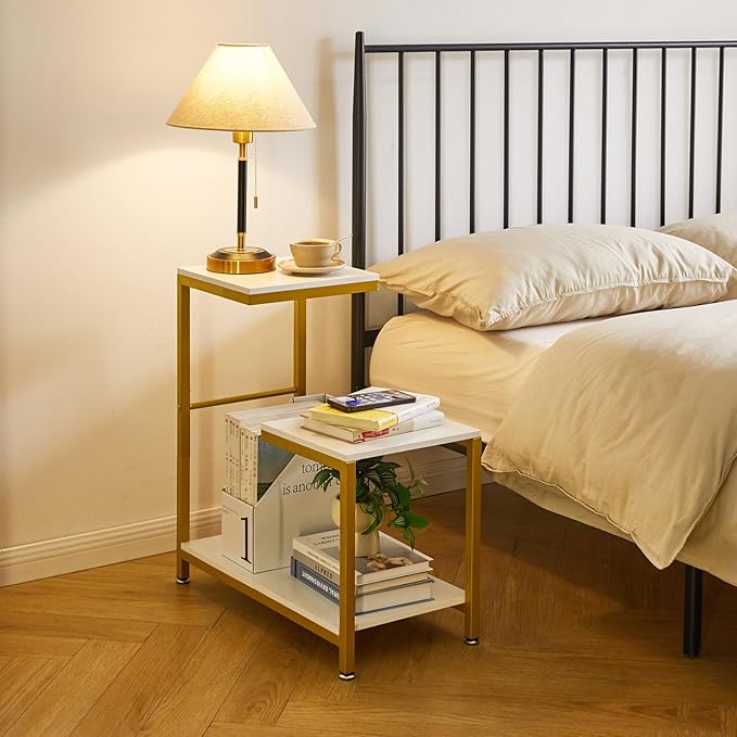 G-Shaped End Table for Living Room, Bedroom, Sofa Table Corner Tables, Nightstand, Balcony Flower Stand, Side Table White YD-TM053W