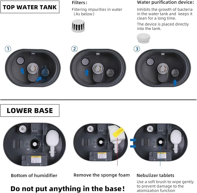 6L Humidifiers for Bedroom Large Room Home, Cool and Warm Humidifiers for Baby and Plants Mist Top Fill Desk Humidifiers Essential Oil Diffuser, Quiet with Adjustable Mist,360°Nozzle-Grey