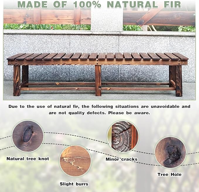 Outdoor Garden Bench, 3-Person Wood Patio Bench Weatherproof Outdoor Backless Bench, Anti-Corrosion and Anti-Rust Garden Benches for Garden Lawn Porch Park Backyard (Natural,47.25''/120cm)
