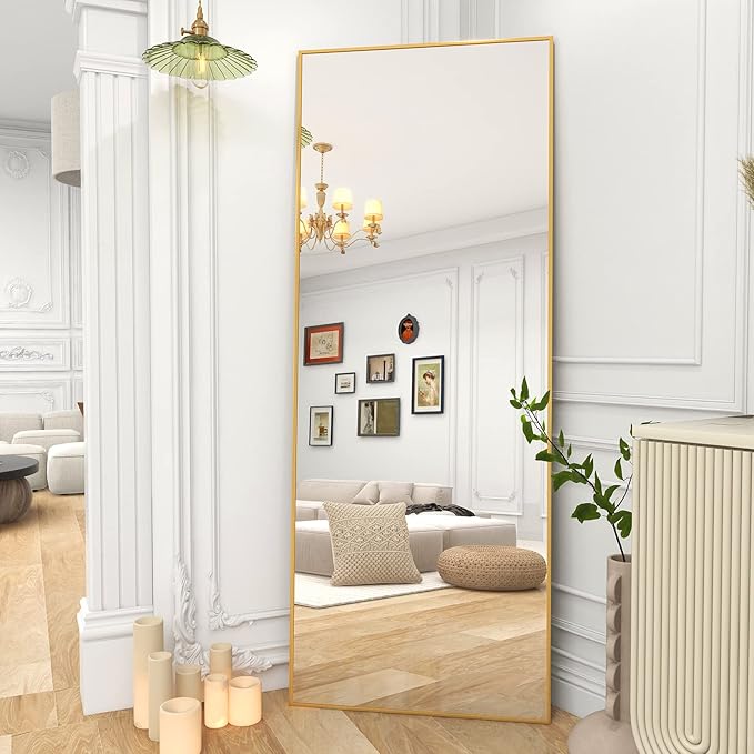 BEAUTYPEAK Full Length Mirror 64"x21", Standing Rectangle Floor or Wall-Mounted Mirrors for Living Room, Bedroom, Gold